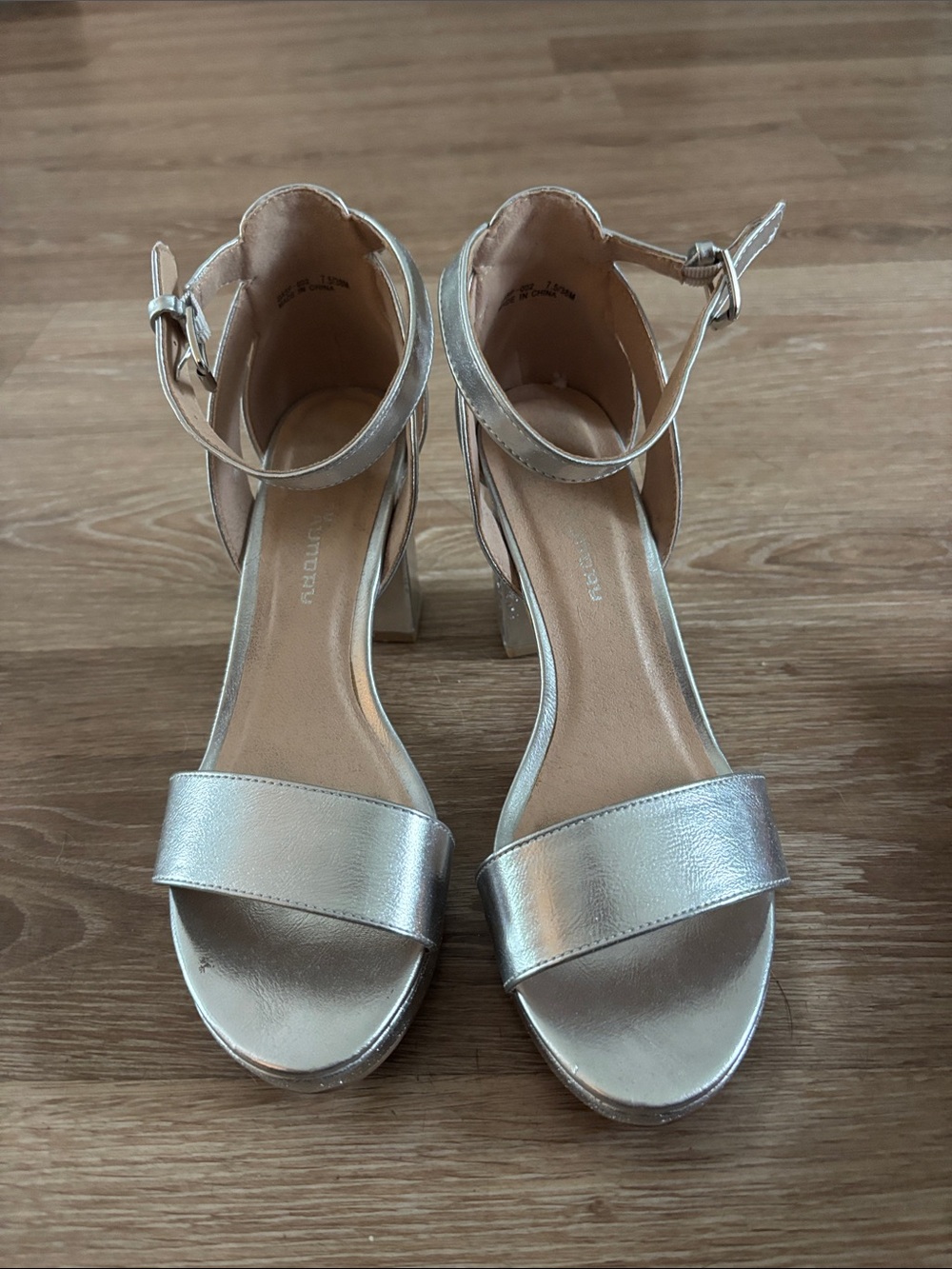CL by Laundry Metallic Silver Ankle-Strap Block Heels